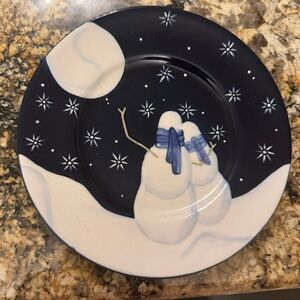 Snowman Winter Scene Decorative Plate💙☃️❄️